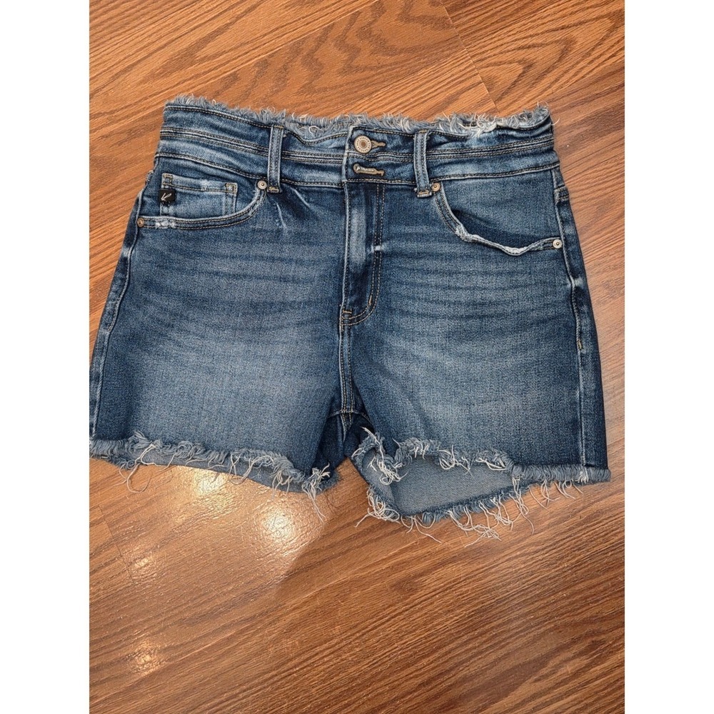 KanCan‎ Maurices Womens Denim Shorts Medium Wash Raw Edge Frayed Waist 28 128055